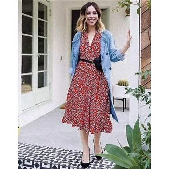 J CREW RED MIDI HEART SHIRT DRESS SZ 12 - Picture 9 of 11